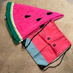 Round watermelon towel and backpack
